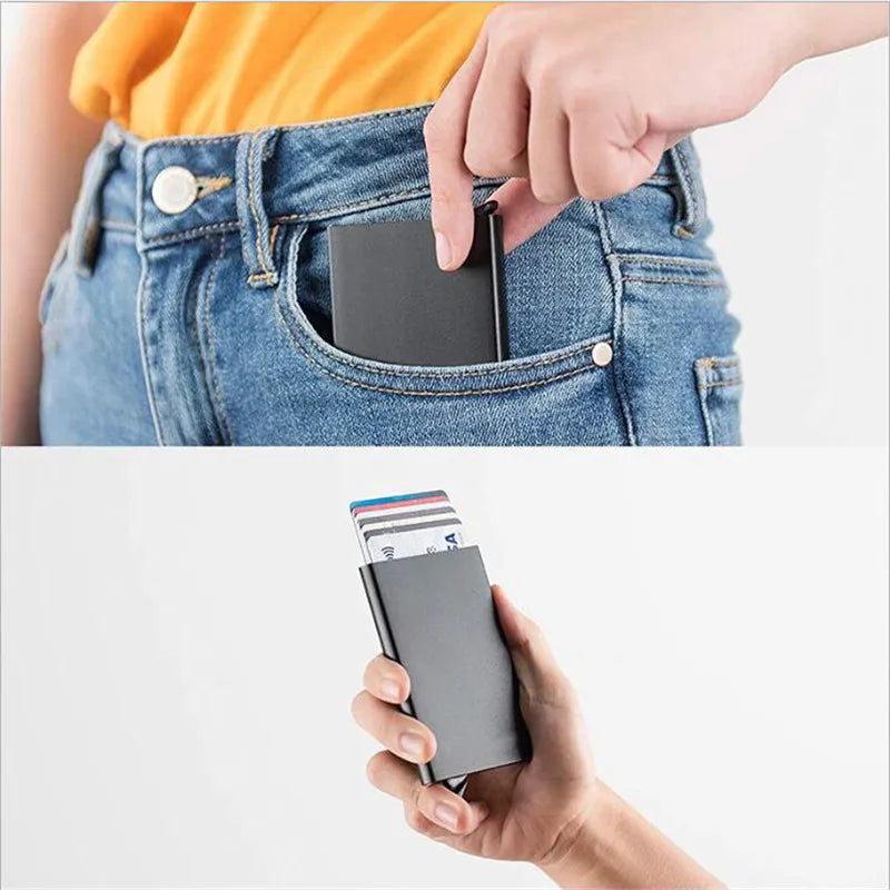 Rfid Smart Wallet Card Holder Metal Thin Slim Men Women Wallets Pop Up
