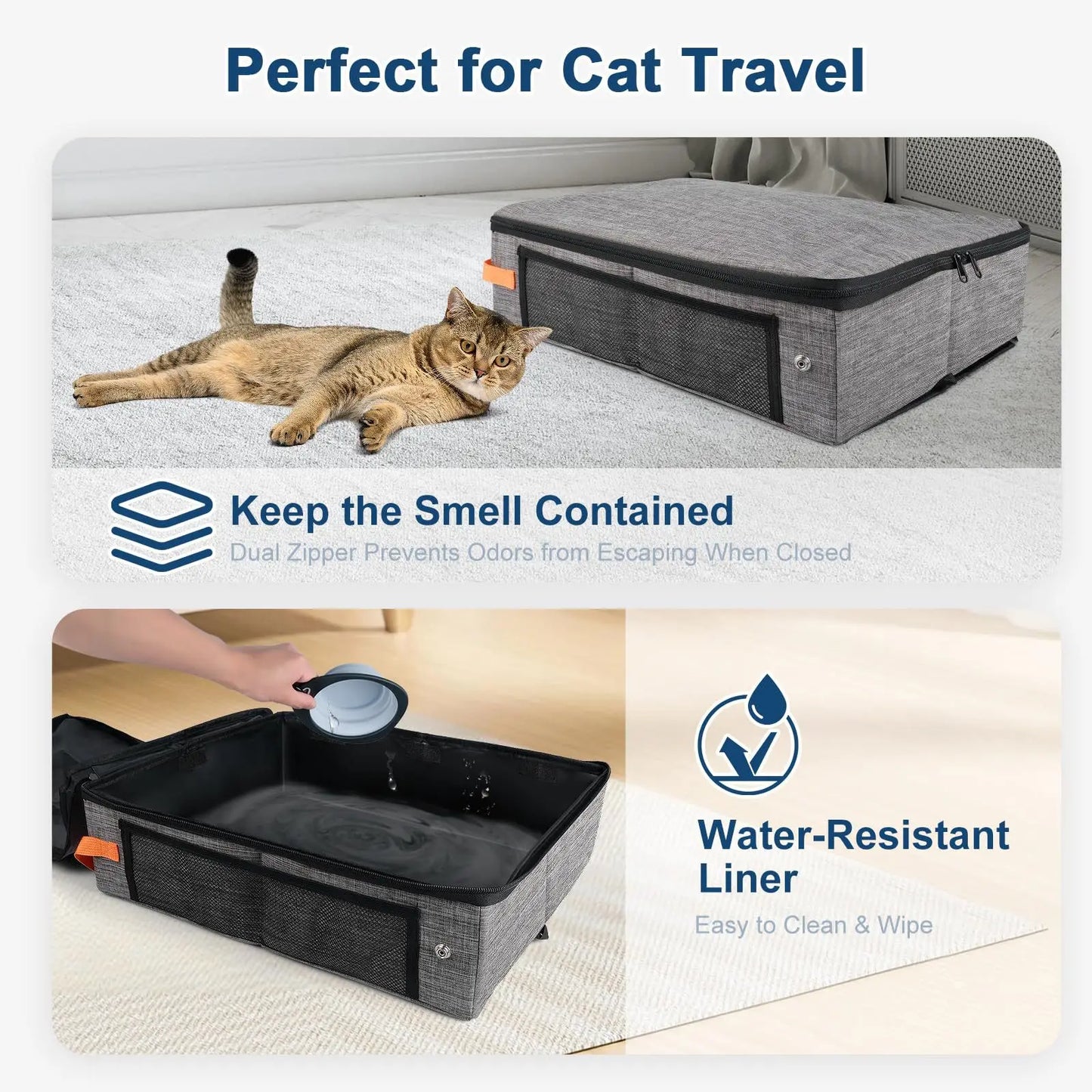 Upgraded fabric cat litter bag travel cat litter box waterproof and