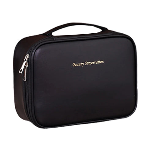 Large Capacity Travel Cosmetic Bag PU Leather Toiletry Multi-Layer