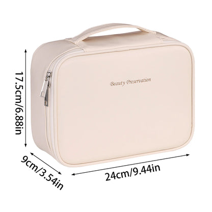 Large Capacity Travel Cosmetic Bag PU Leather Toiletry Multi-Layer