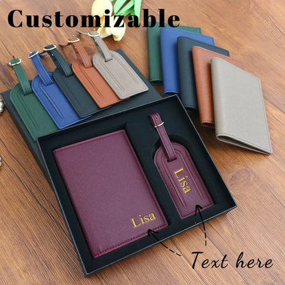 Customized name set, unisex Safiano PU leather passport holder and