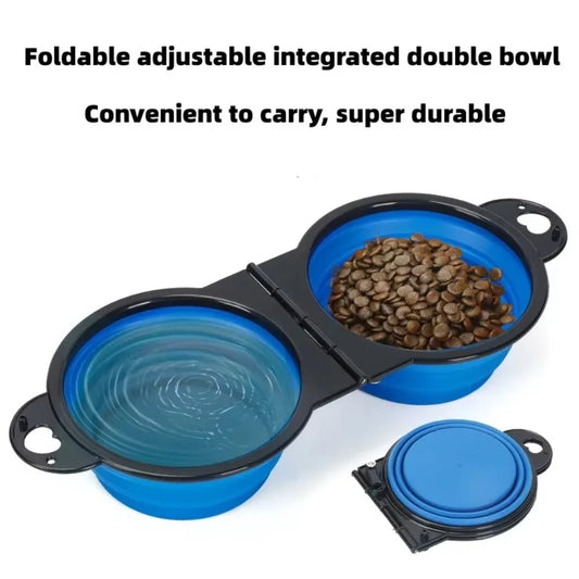 1-piece 2-in-1 foldable dual bowl feeding bowl portable outdoor travel