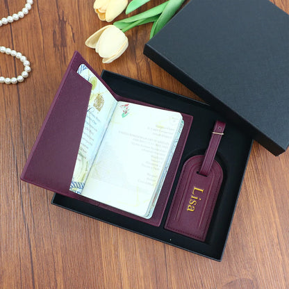 Customized name set, unisex Safiano PU leather passport holder and