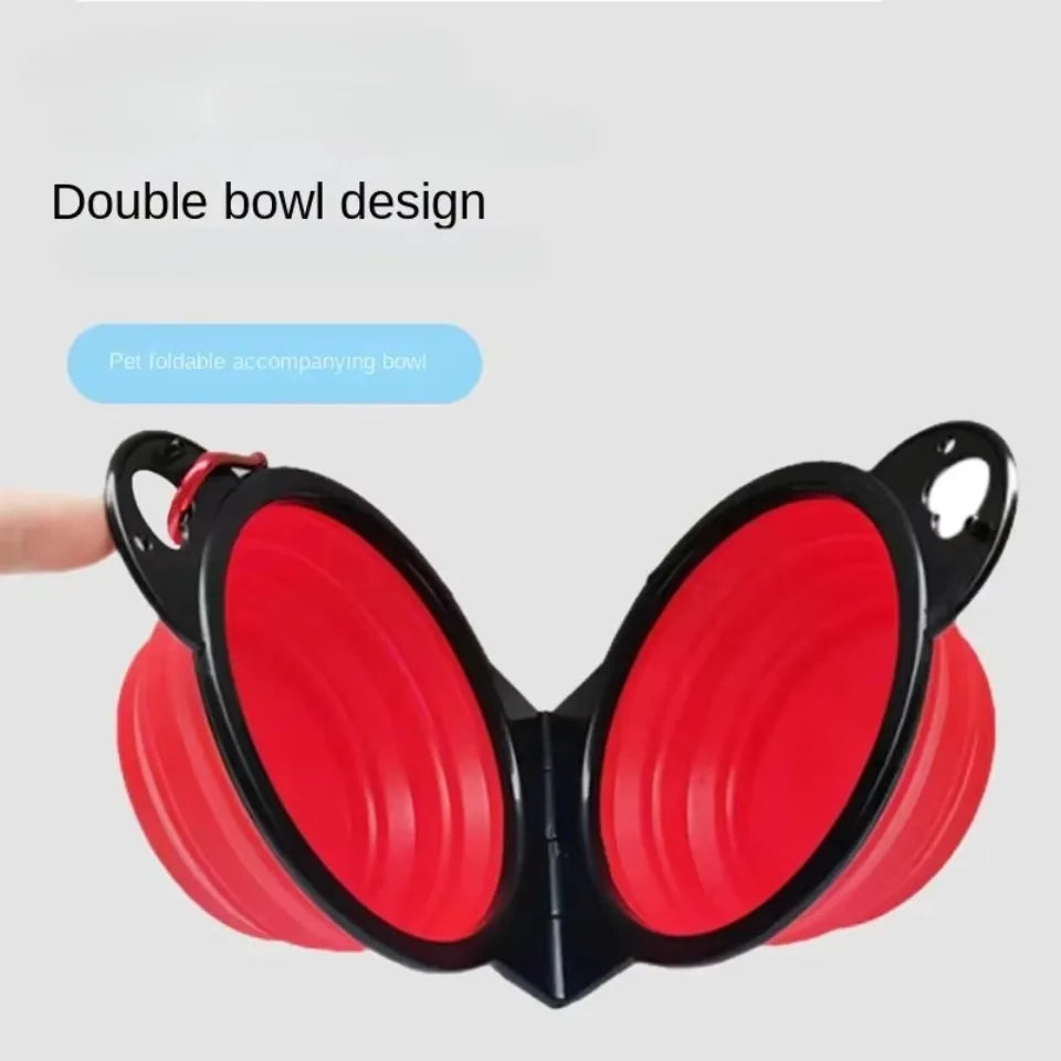 1-piece 2-in-1 foldable dual bowl feeding bowl portable outdoor travel