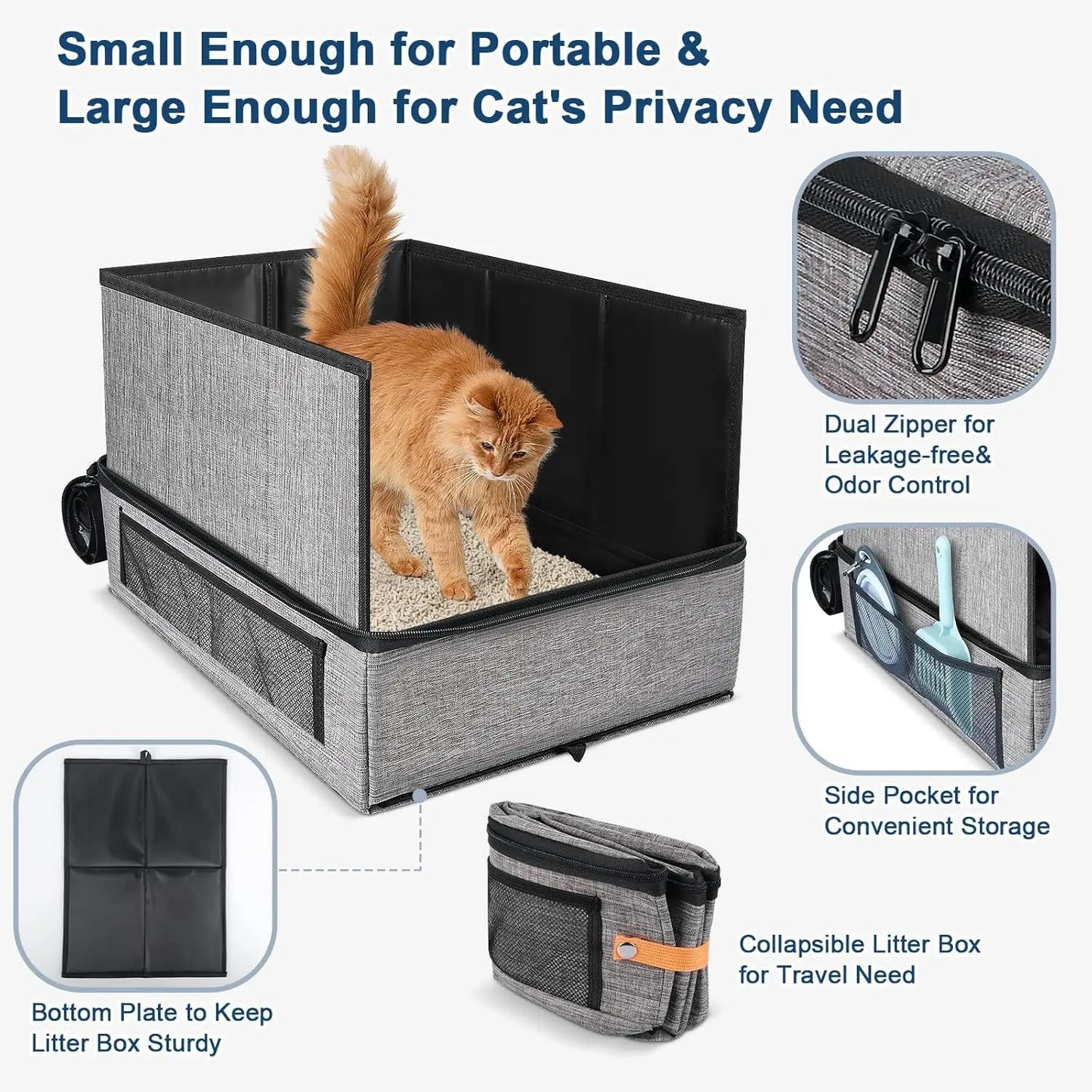 Upgraded fabric cat litter bag travel cat litter box waterproof and