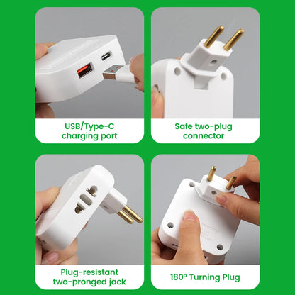 180° Rotatable Travel EU Extension Socket 3-in-1 Universal Power