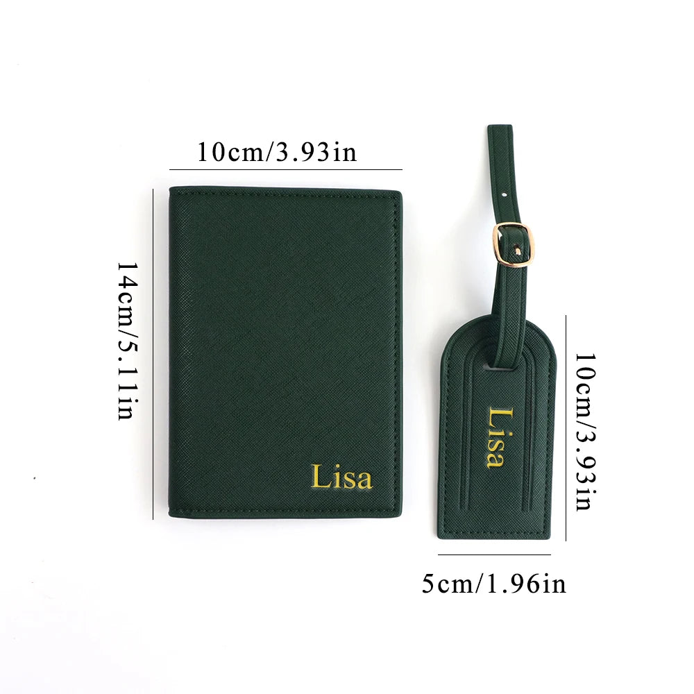 Customized name set, unisex Safiano PU leather passport holder and