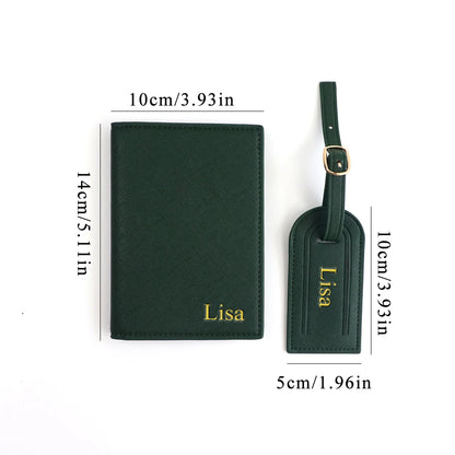 Customized name set, unisex Safiano PU leather passport holder and