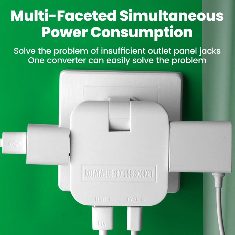 180° Rotatable Travel EU Extension Socket 3-in-1 Universal Power
