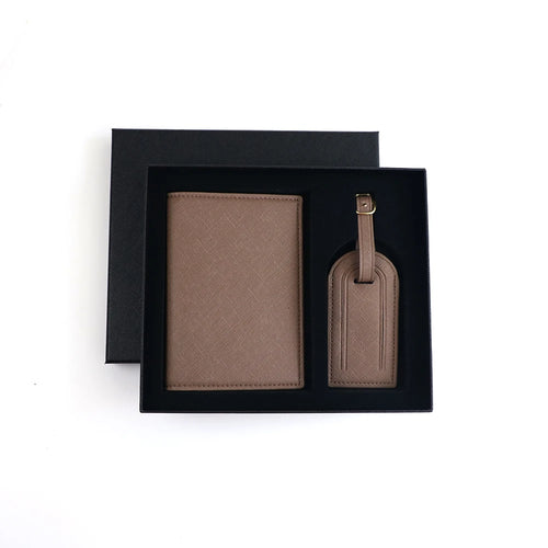 Customized name set, unisex Safiano PU leather passport holder and