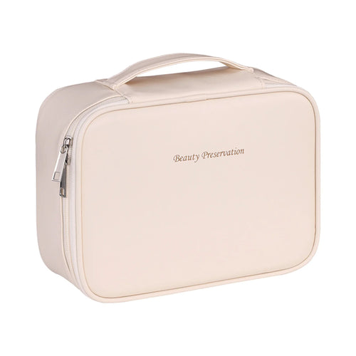 Large Capacity Travel Cosmetic Bag PU Leather Toiletry Multi-Layer