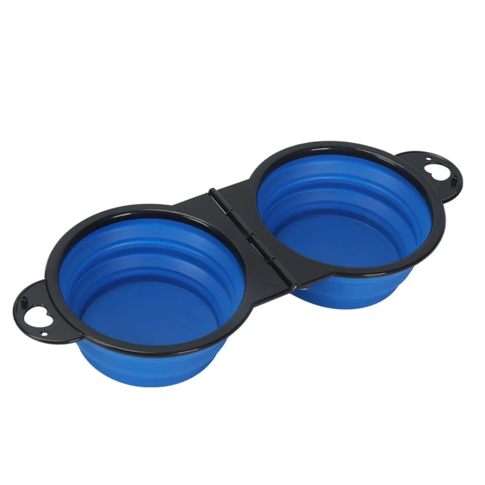 1-piece 2-in-1 foldable dual bowl feeding bowl portable outdoor travel
