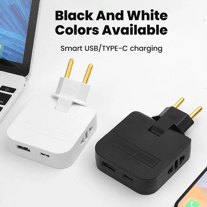 180° Rotatable Travel EU Extension Socket 3-in-1 Universal Power