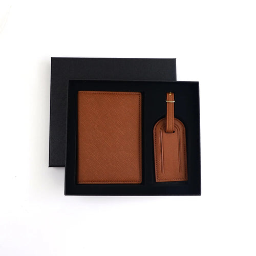 Customized name set, unisex Safiano PU leather passport holder and