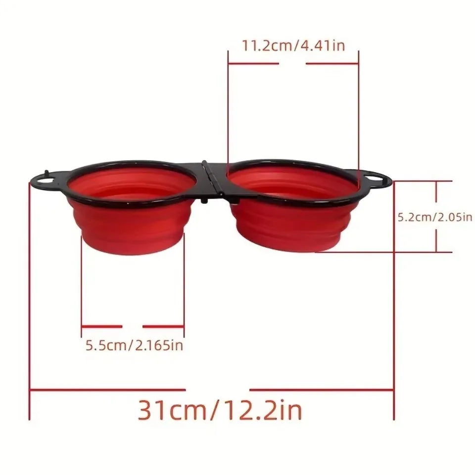 1-piece 2-in-1 foldable dual bowl feeding bowl portable outdoor travel